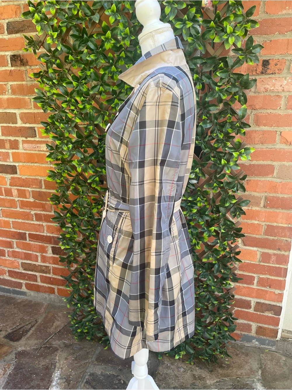 Barbour Reversible Cedar Mac Check Waterproof Jacket Trench Coat Sz UK 14 US 10 - Picture 5 of 12